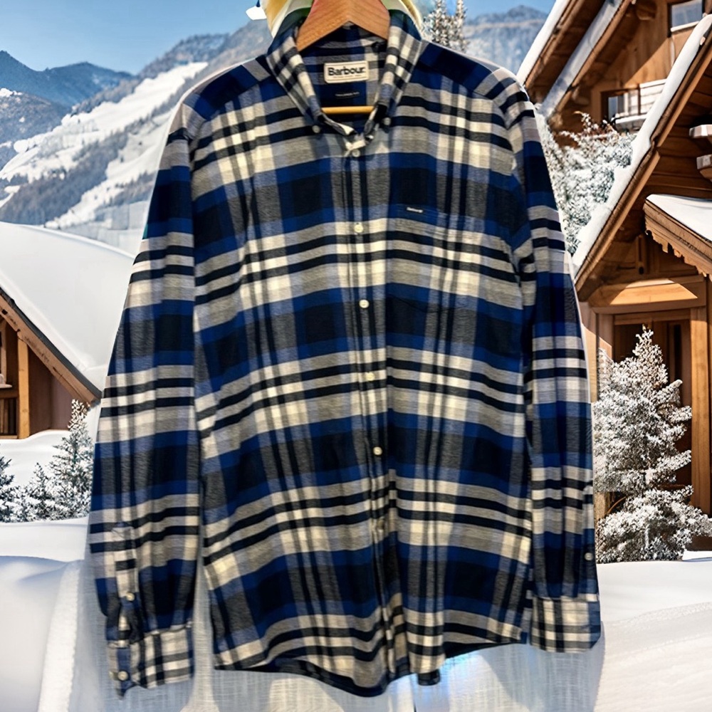Barbour brushed cotton winter plaid shirt lightly worn out of a non-smoking home